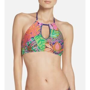Trina Turk Womens 4 Multicolor Tropical Escape Halter Bikini Swim Top Beach